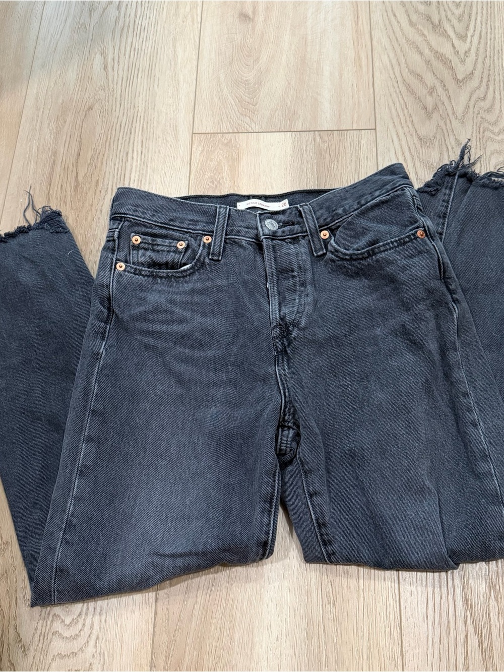 Black Levi’s Wedgie Straight Distressed Jeans